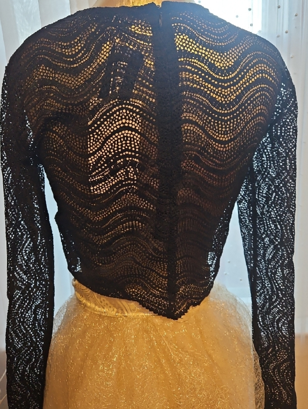 Zara Black Sheer Crochet Wave Knit Long Sleeve Top - Picture 2 of 5